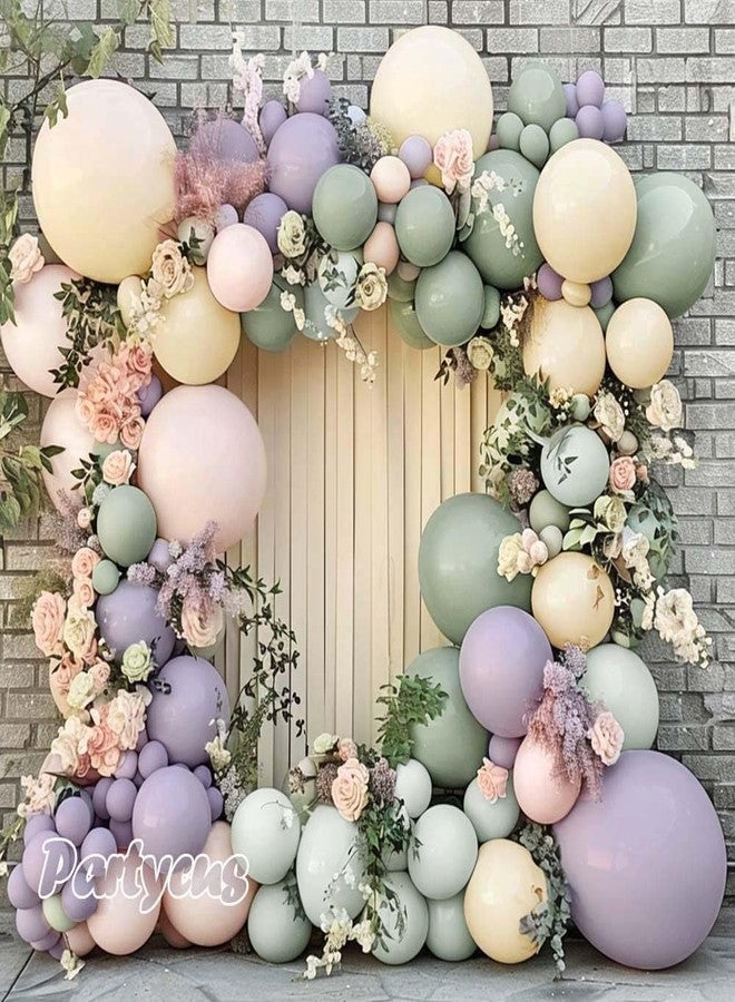 Partycus Dusty Green Purple Pink Balloon Arch Kit Double Stuffed, Lavender Light Sage Green Ivory Blush Pastel Balloon Garland for Baby Shower Birthday Wedding Flower Valentines Day Party Decoration - Image 1